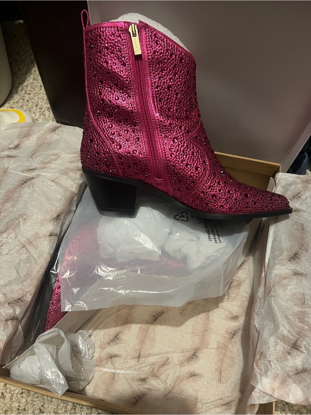 Jessica Simpson Fuchsia Crystal Embellished Ankle Boot Black Bottom